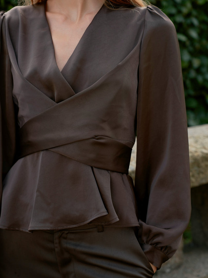 Neo Noir - Rista Heavy Sateen Blouse 164803 - 676 - Dark Brown