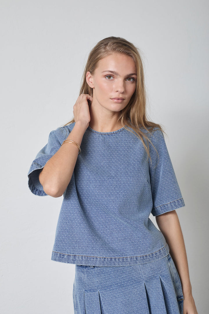 Co´Couture - Lovacc Denim Ss Blouse 45080 - 552 - Denim Blue