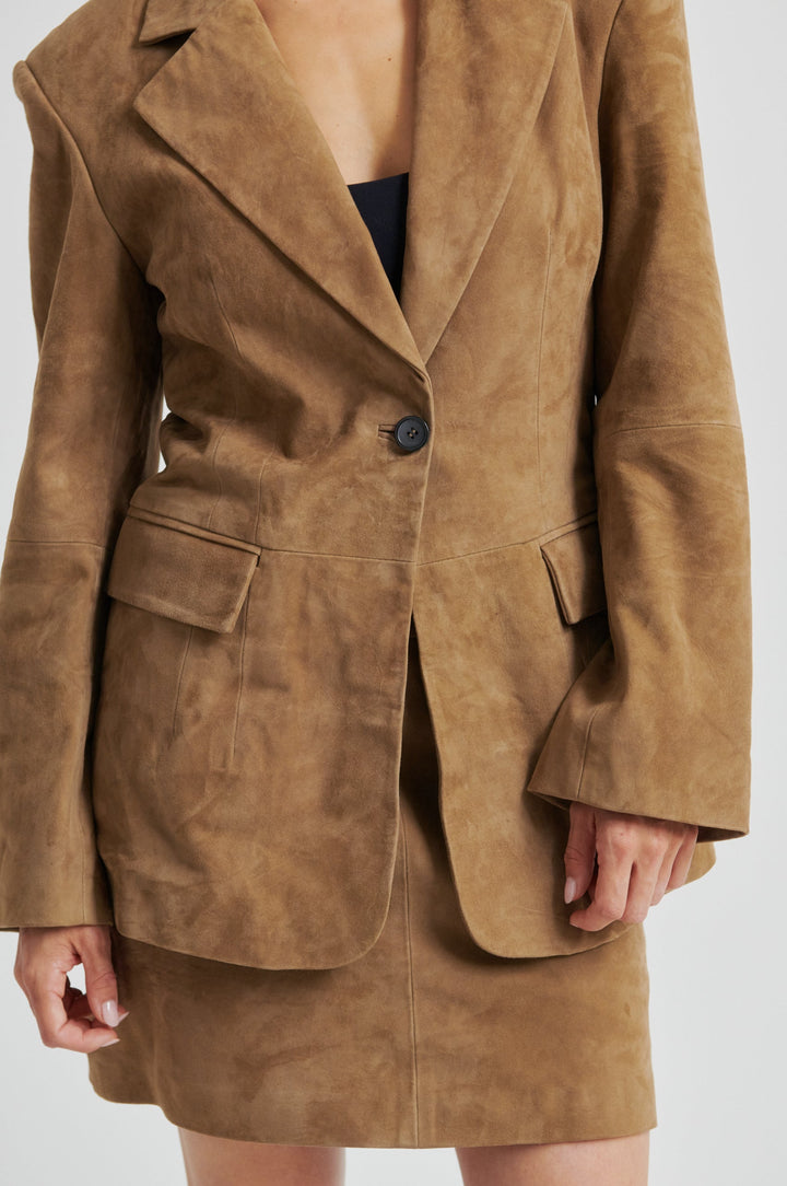 Second Female - Suellen Fitted Suede Blazer 60521 - 6152 Petrified Oak