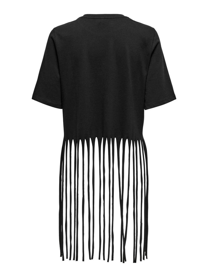 Only - Onlzinna S/S Fringe Top Box - 4811760 Black Wide Fringe Hem