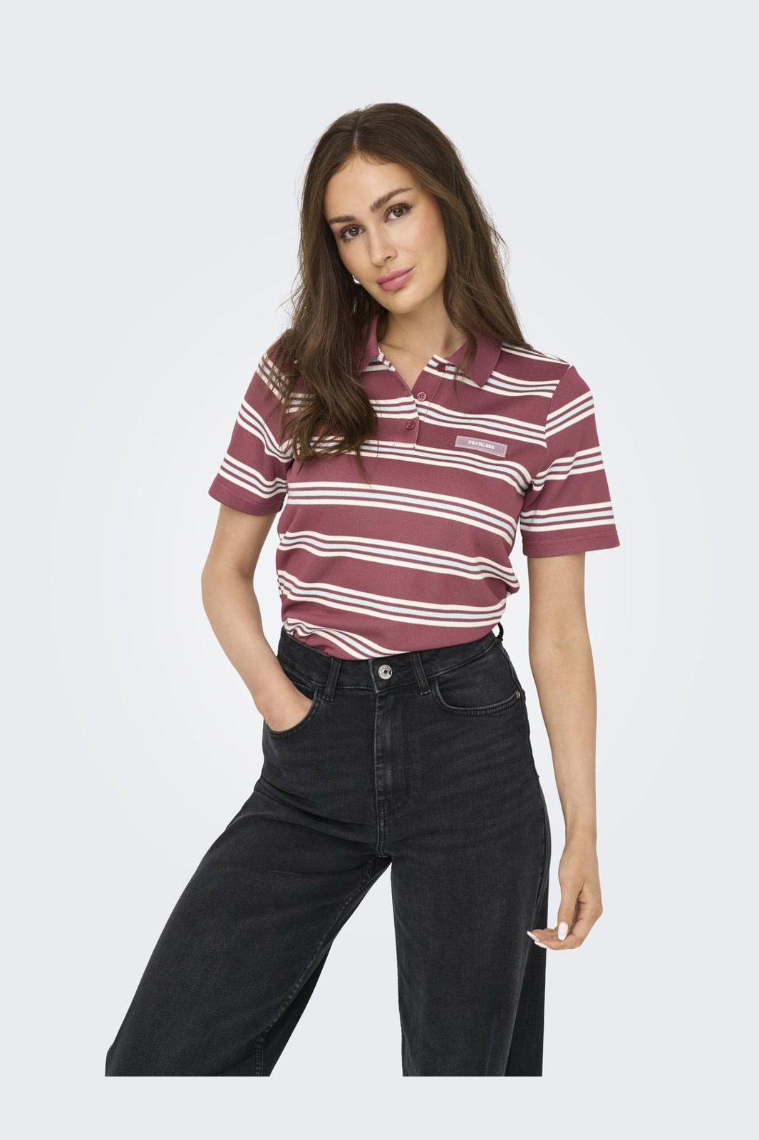 Only - Onlevie S/S Polo Top - 4838416 Ruby Wine Starlight Blue + Antique White