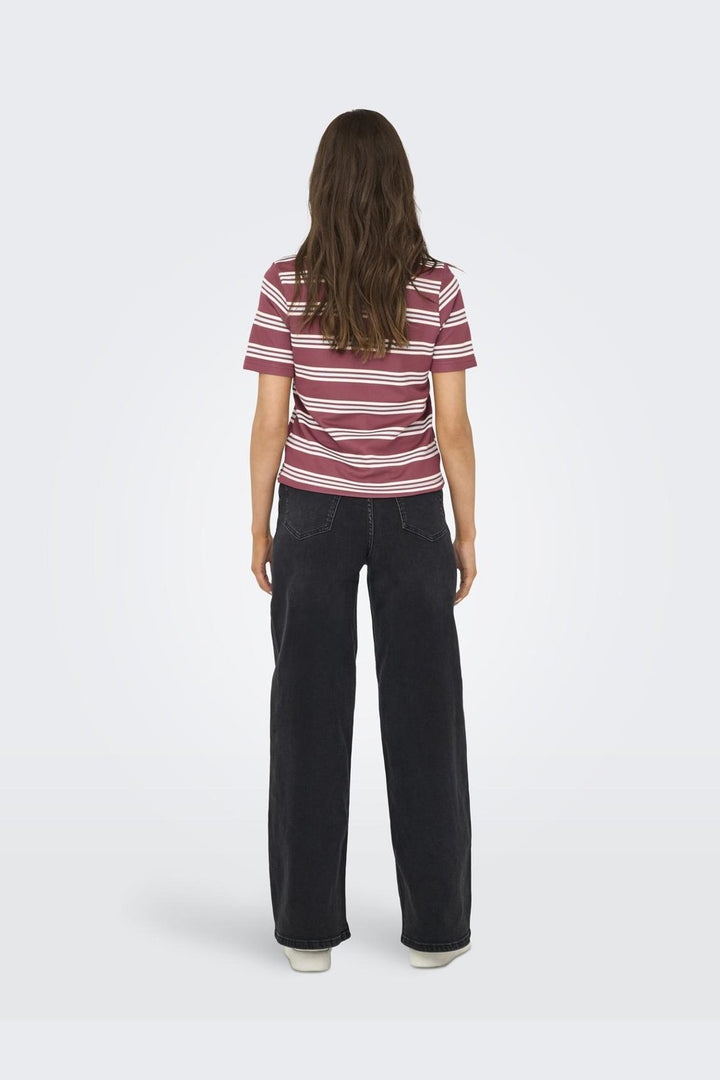Only - Onlevie S/S Polo Top - 4838416 Ruby Wine Starlight Blue + Antique White