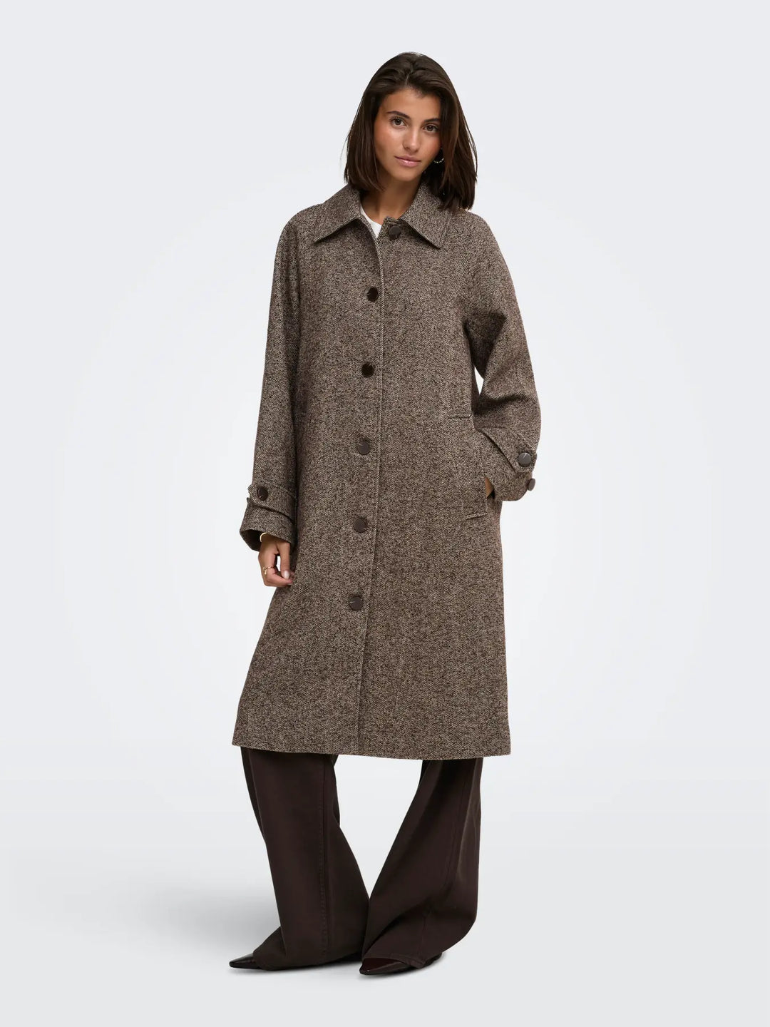JDY - Jdyvinga Herringbone Long Coat Yfm - 5044304 Chocolate Torte Herringbone