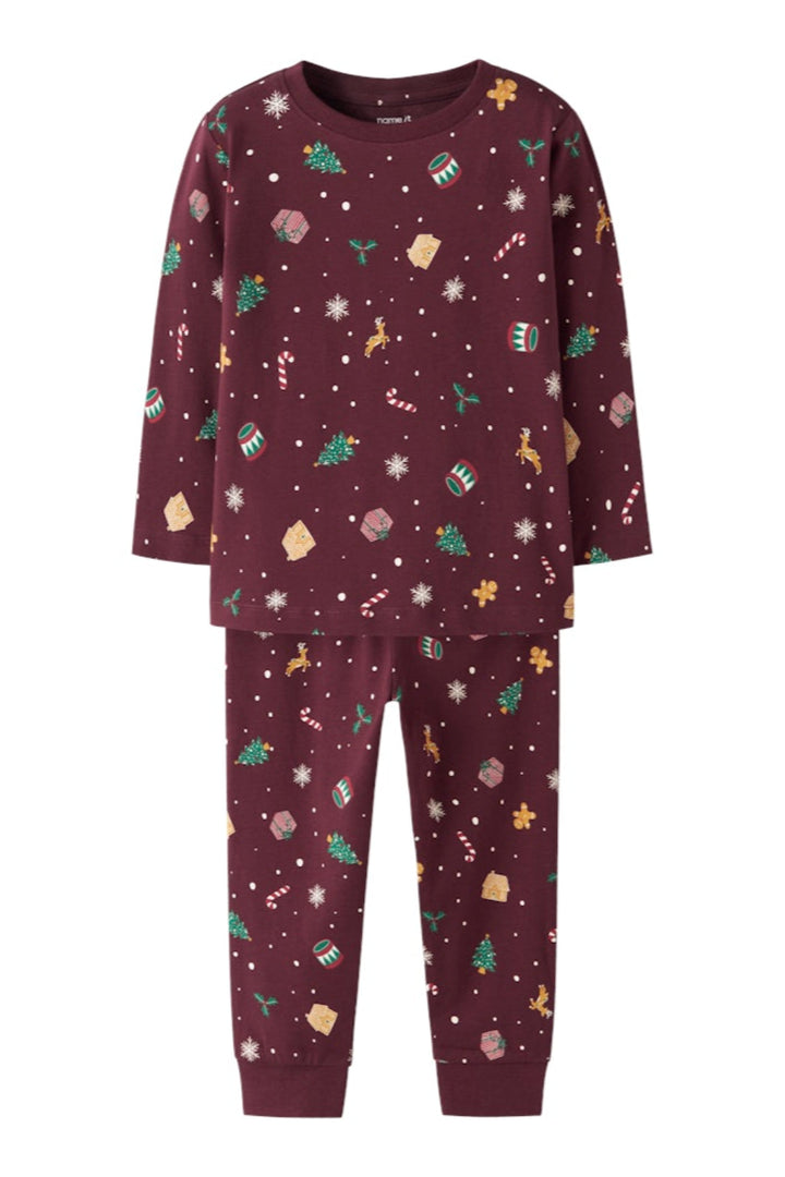 Name It - Nmnvismas Ls Nightset - 4918966 Burgundy Xmas Aop
