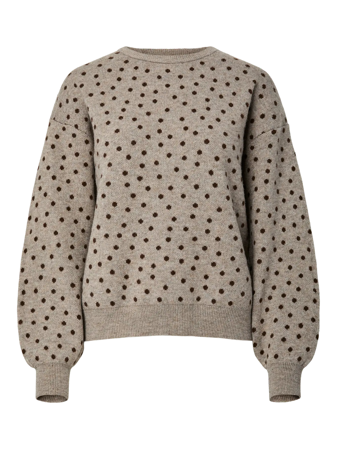Pieces - Pcnancy Ls O-Neck Dot Knit - 5098309 Fossil Fudge Dots