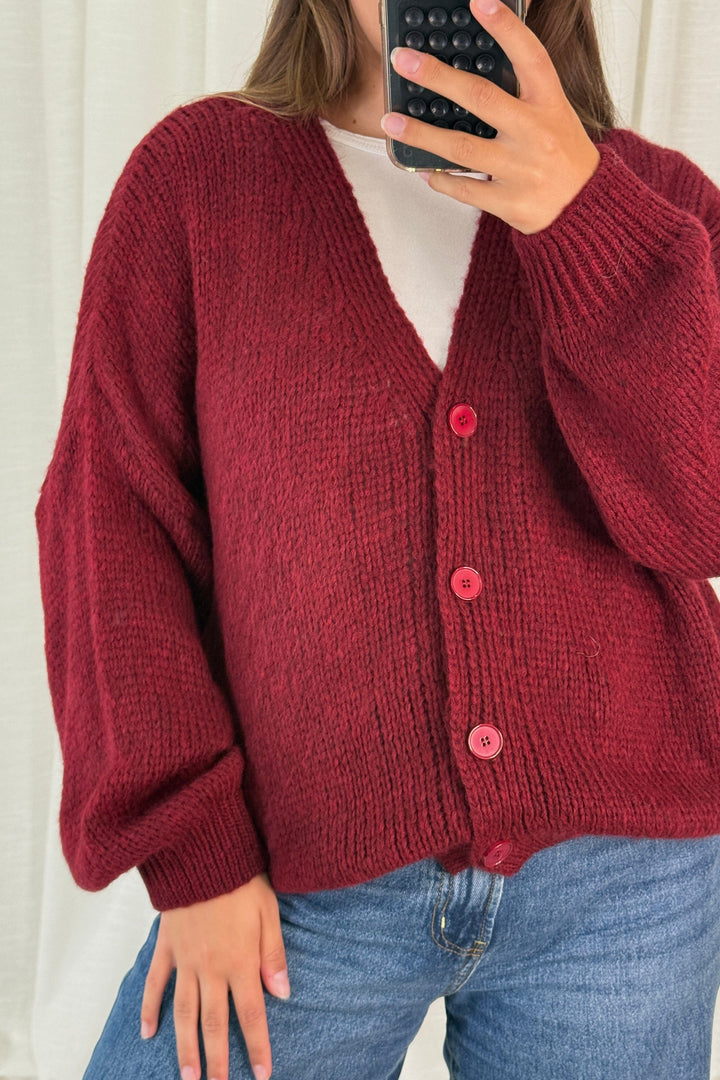 A-bee - Amelia Cardigan - Burgundy Cardigans 