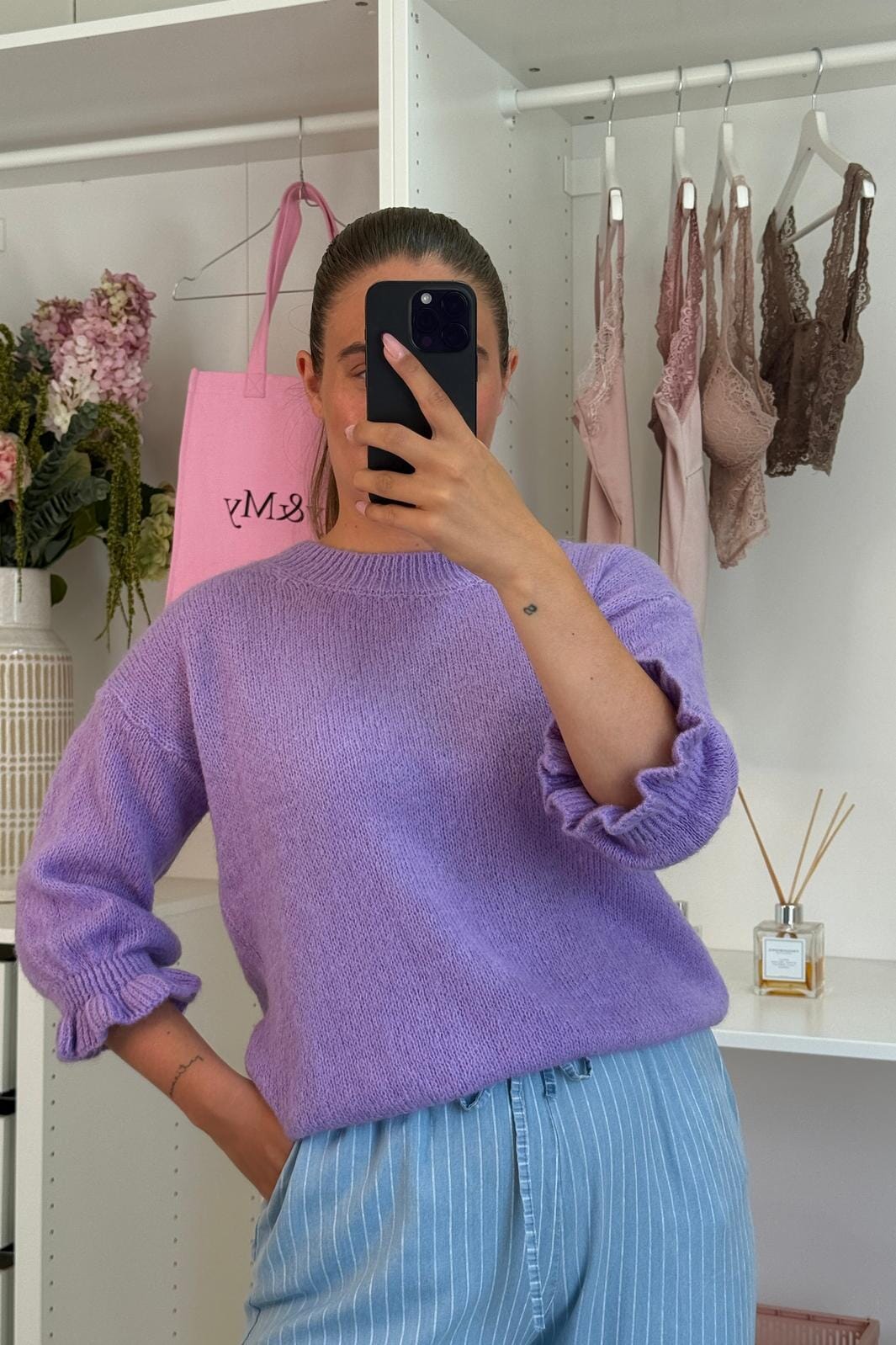 A-bee - Chantal Strikbluse - Lilac Strikbluser 