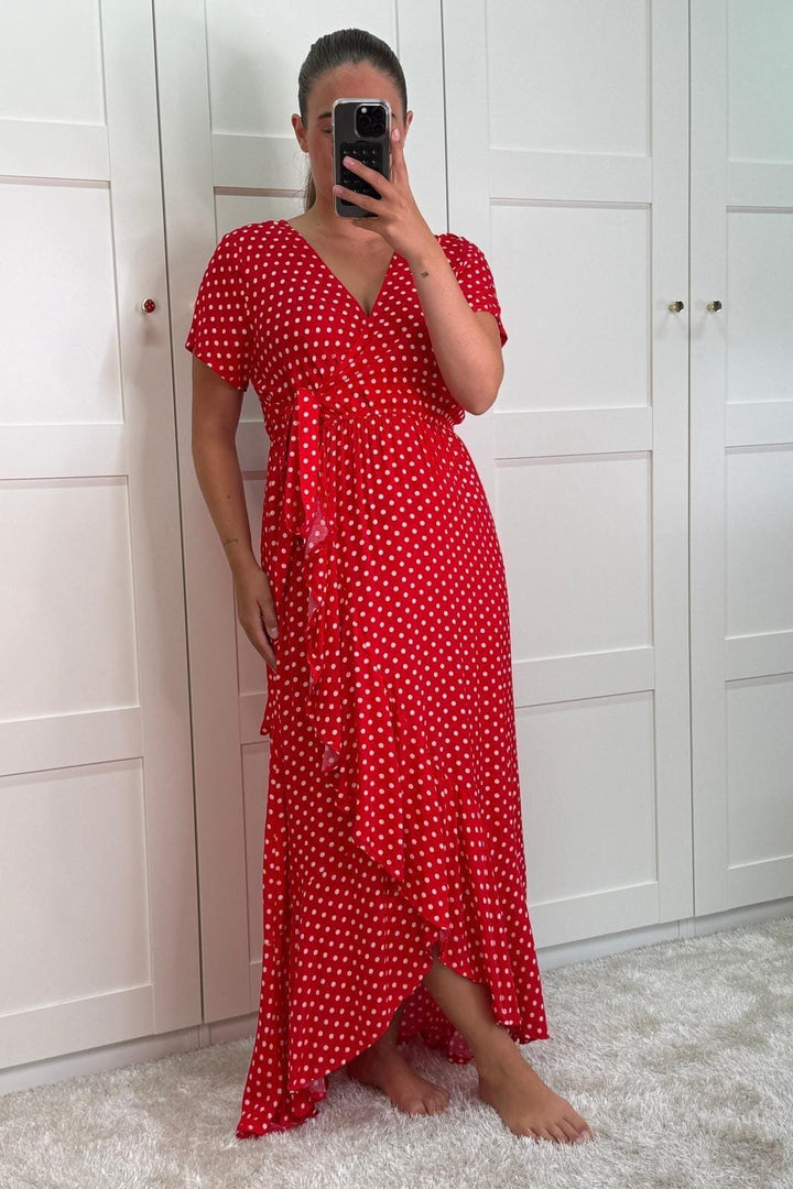 A-bee - Ginevra Dot Wrap Dress - Red Kjoler 