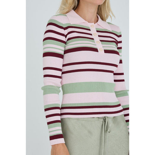 A-View - Fabi Knit Polo AV7077 - 271 - Rose/Burgundy/Green Strikbluser 