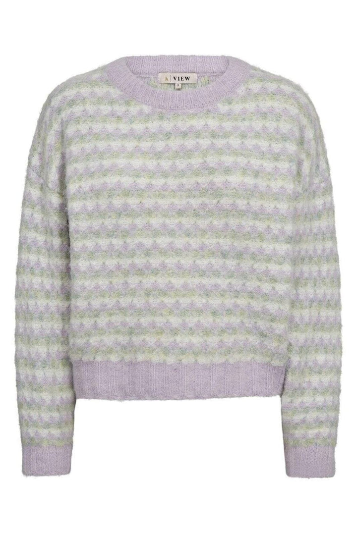 A-View - Sassi Knit Pullover AV7072 - 180 - Green/Purple Strikbluser 