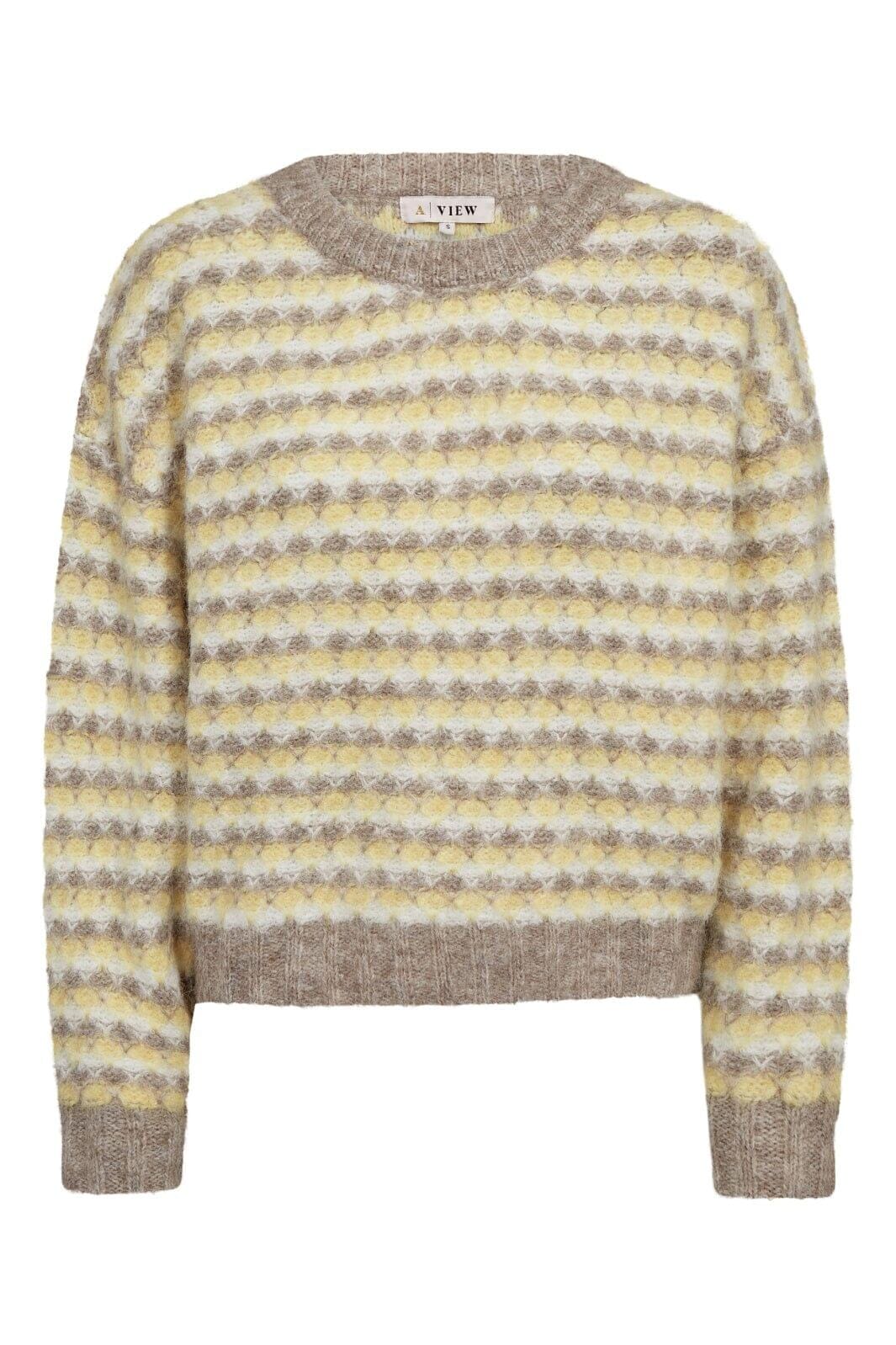 A-View - Sassi Knit Pullover AV7072 - 201 - Sand/Yellow Strikbluser 