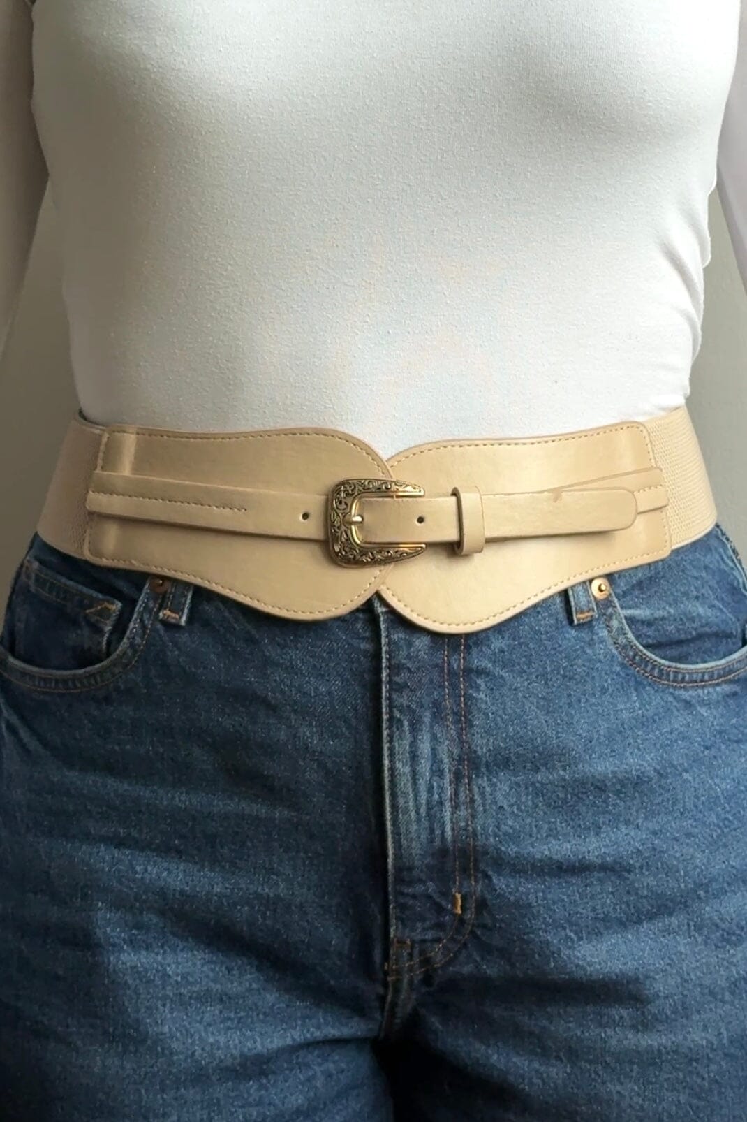 Anobel Copenhagen - Elastic Raffia Belt With Round Buckle LH5008 - Taupe Bælter 