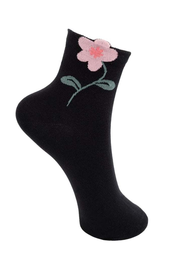 Black Colour - Bcdeena Flower Sock 4365 - Black
