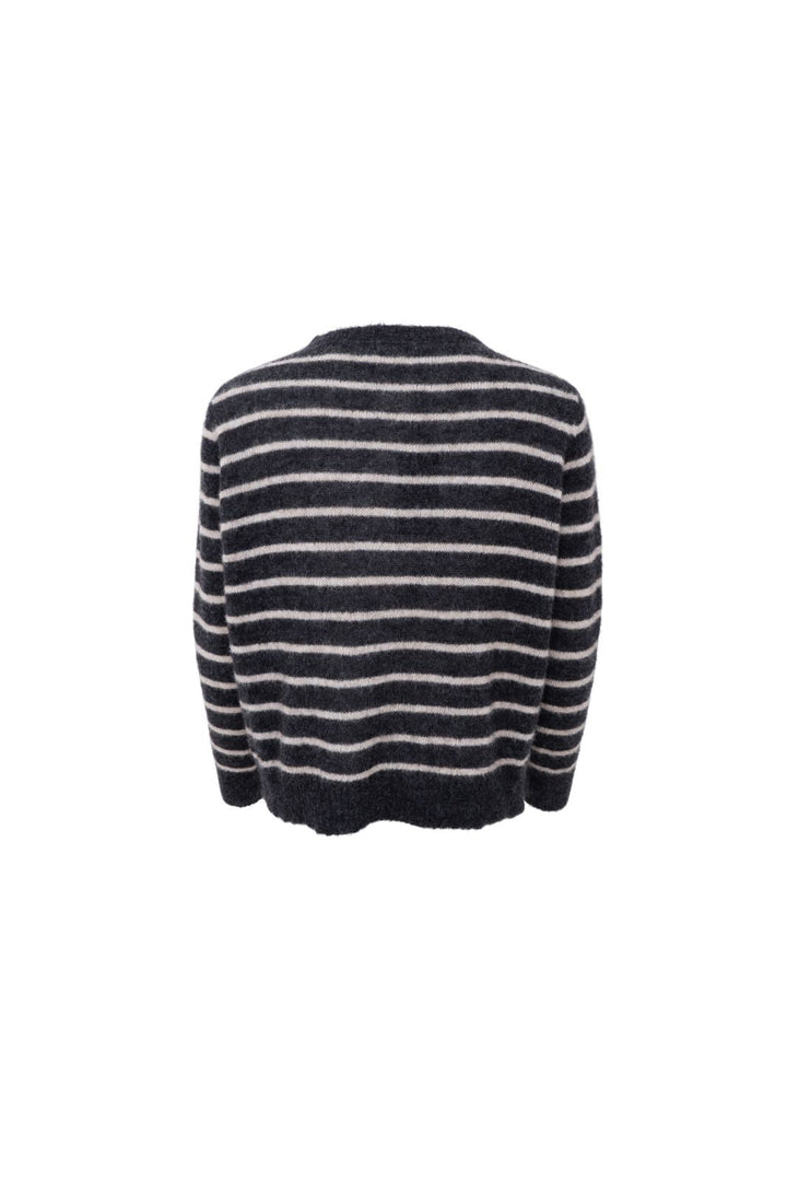Black Colour - Bcdell Striped Knit Cardigan 1197 - Dk. Grey