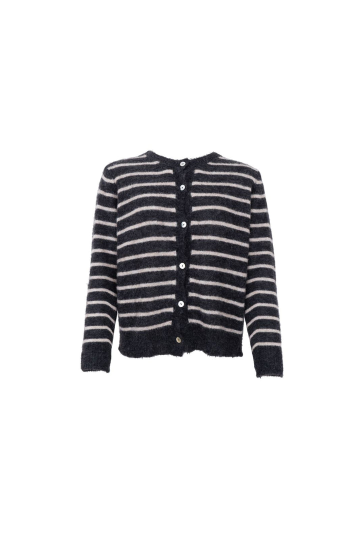 Black Colour - Bcdell Striped Knit Cardigan 1197 - Dk. Grey