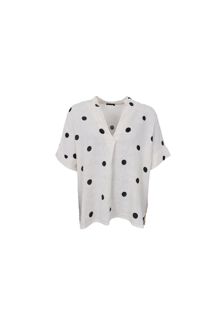 Black Colour - Bcmelina Ss Linen Blouse 40842 - Dot