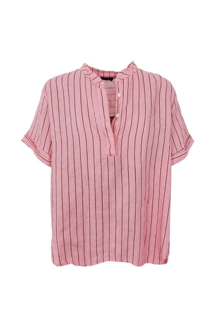 Black Colour - Bcmelina Ss Linen Shirt 41104 - Rose Stripe