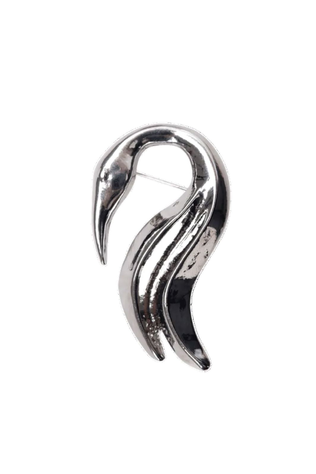 Black Colour - Bcswan Brooch 4547 - Silver Coloured
