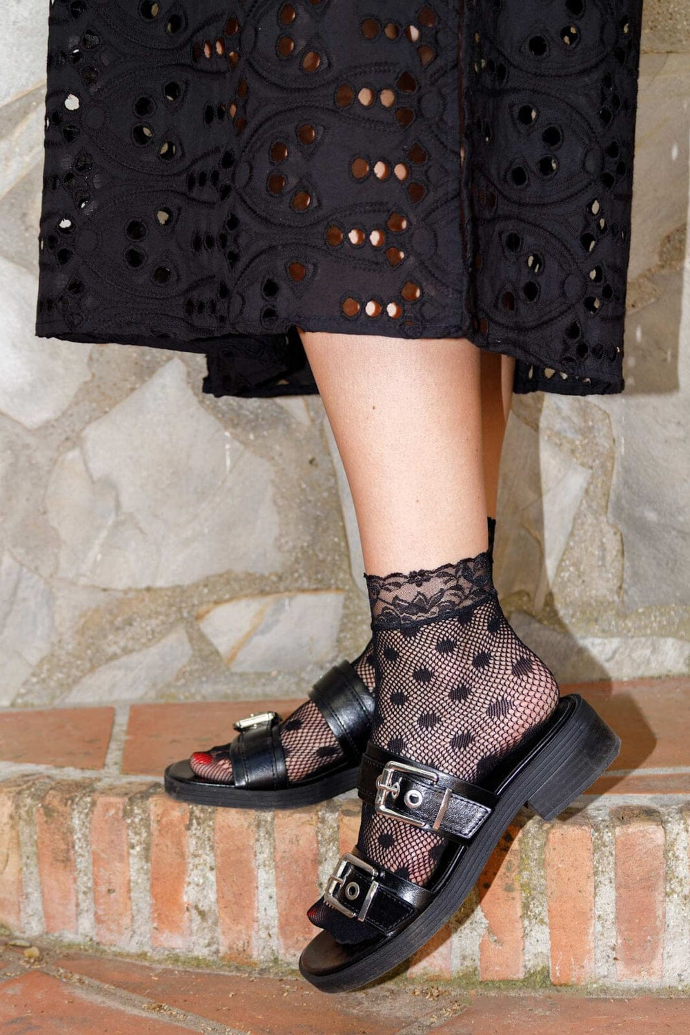 Black Colour - Bctera Anclet Dot Sock 4352 - Black