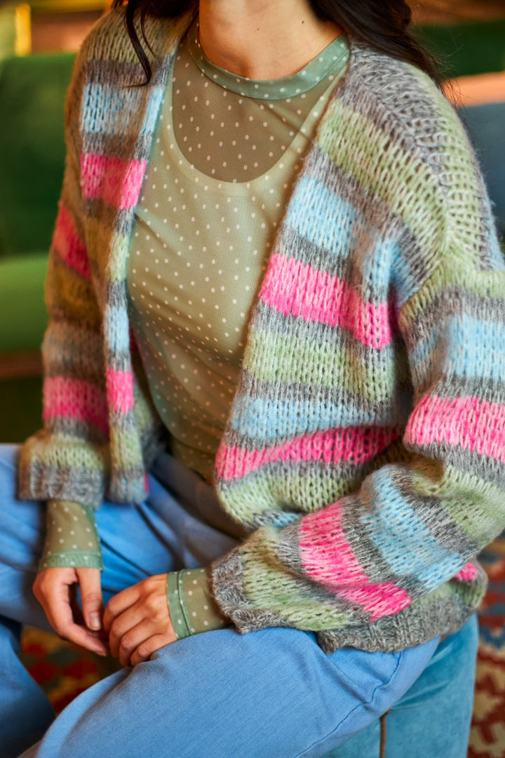 Black Colour - Bctherese Striped Cardigan 1248 - Multi Grey