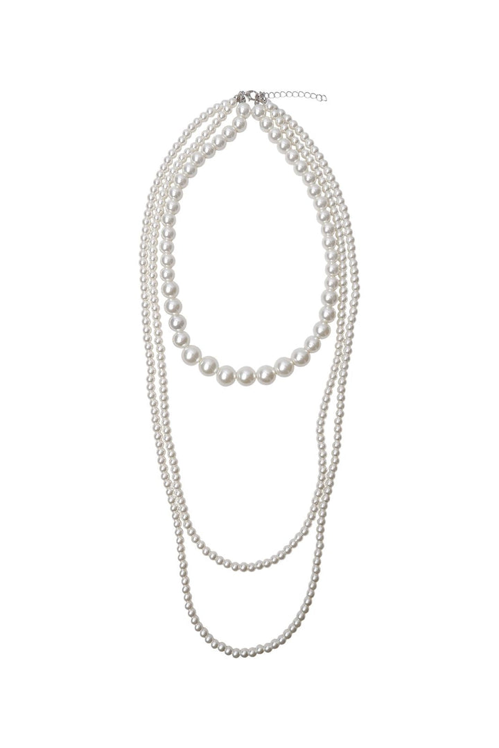Black Colour - Bctia Tripple Beaded Necklace 4587 - Off White