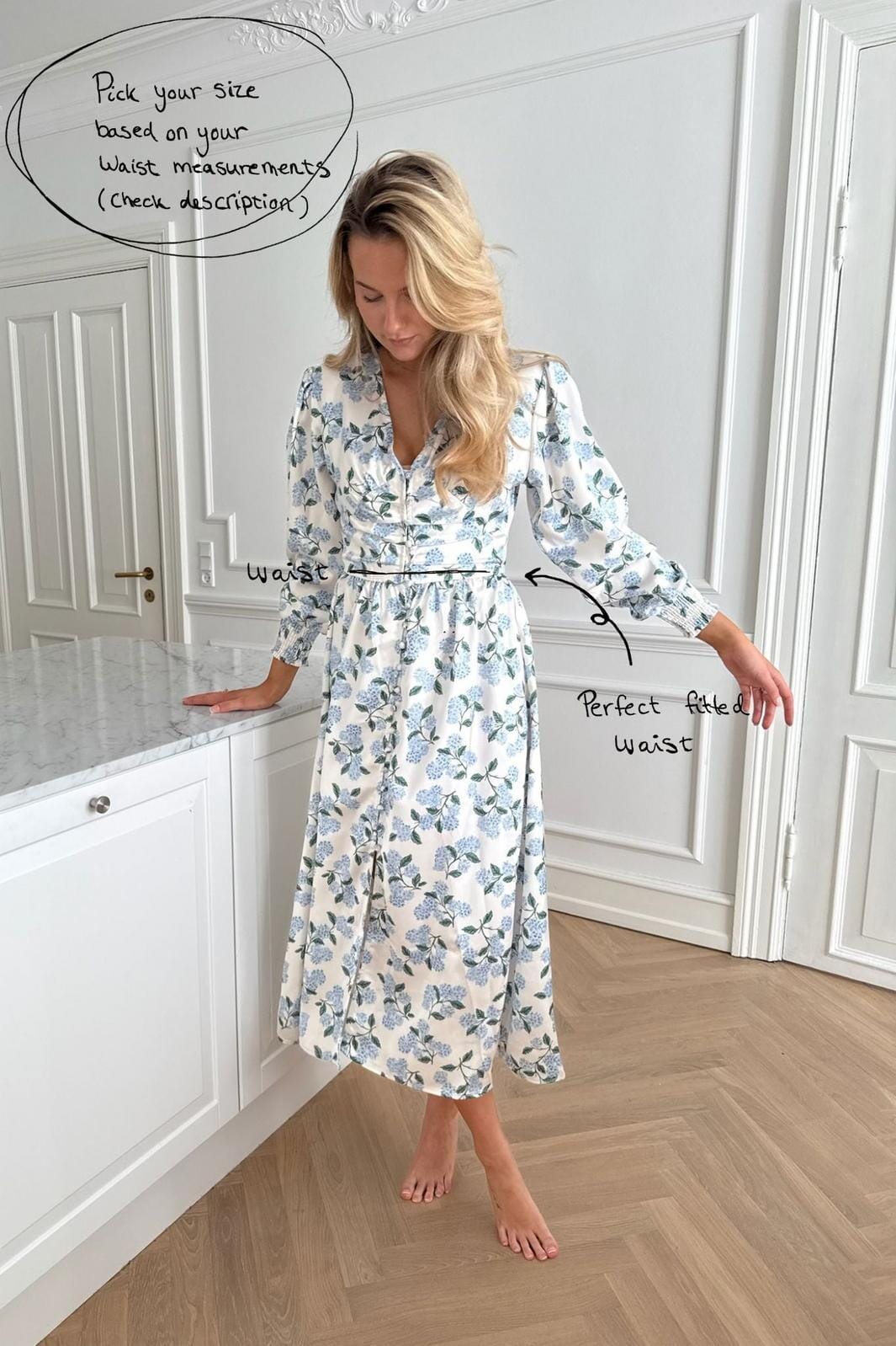 BYIC - Adelic Long Dress A2327 - Blue Hydrangea Print Kjoler 