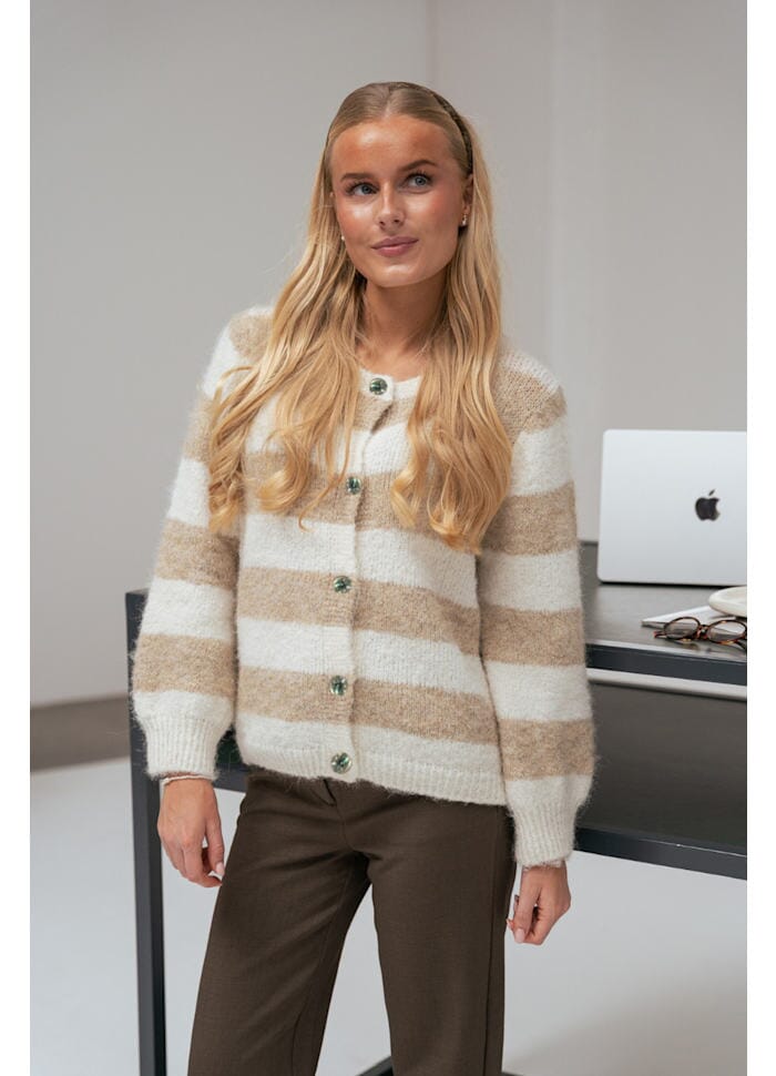 BYIC - Idunic Cardigan 8075 - Beige White Stripes Cardigans 