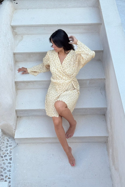 BYIC - Ofeliaic Wrap Dress A23934 - Yellow Flower Print Kjoler 