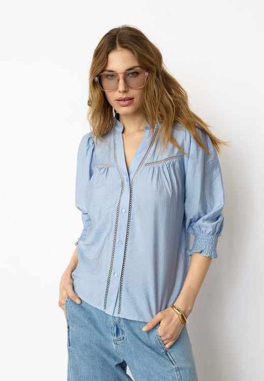 Co´Couture - Callumcc Lace Puff V-Shirt 45173 - 23 - Pale Blue Skjorter 