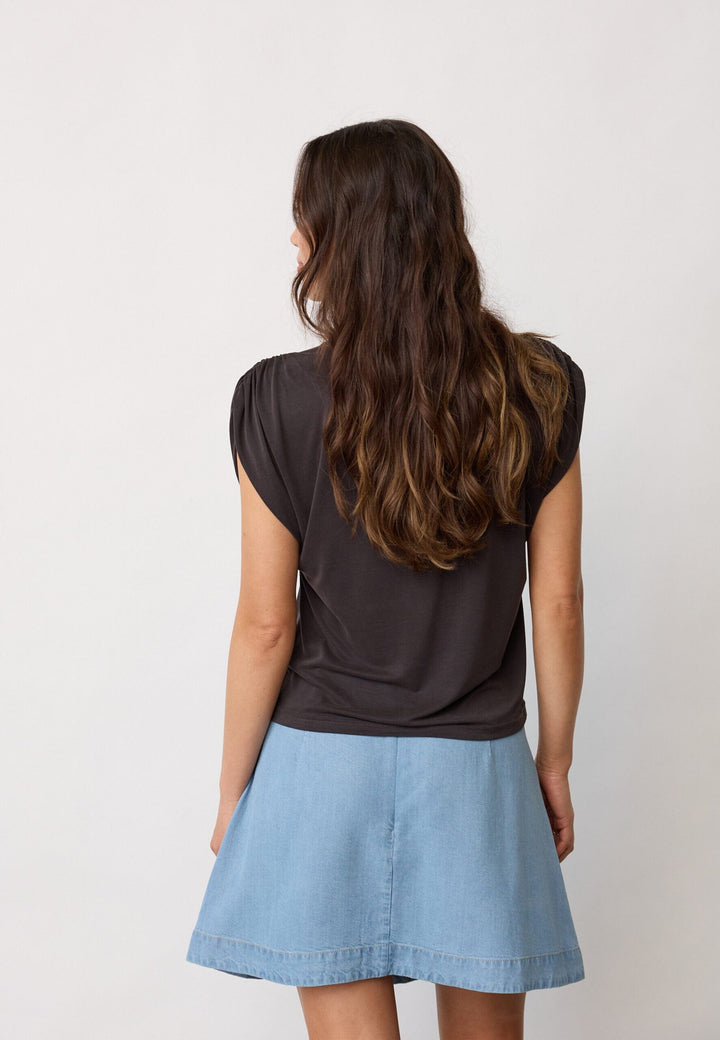 Co´Couture - Camillacc Ruched Shoulder Tee 43033 - 140 - Dark Grey T-shirts 
