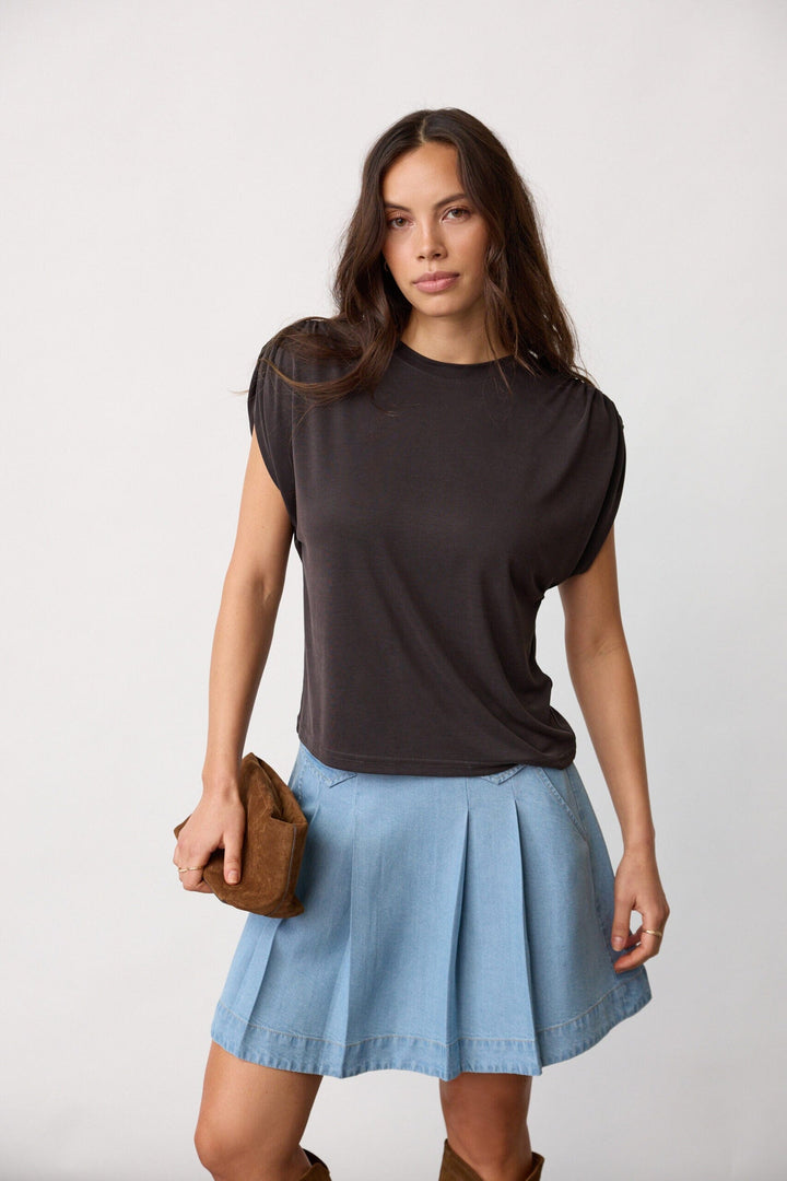 Co´Couture - Camillacc Ruched Shoulder Tee 43033 - 140 - Dark Grey T-shirts 