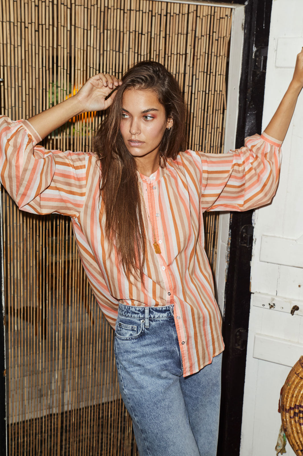 Co'couture - Celina Multi Stripe Shirt - Orange Skjorter 
