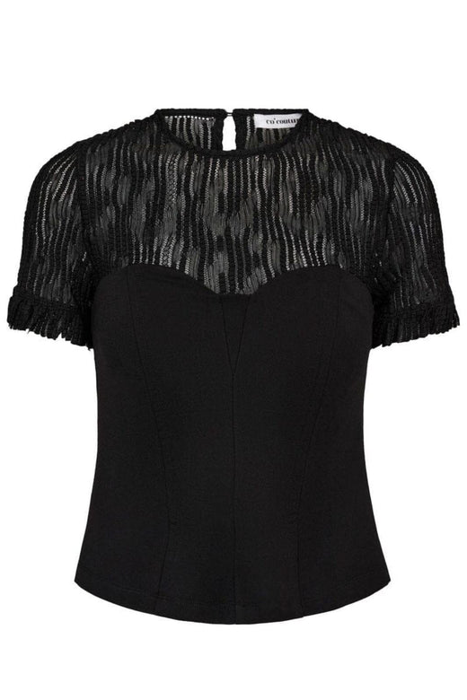 Co´Couture - Coltoncc Lace Mix Top 35962 - 96 - Black T-shirts 