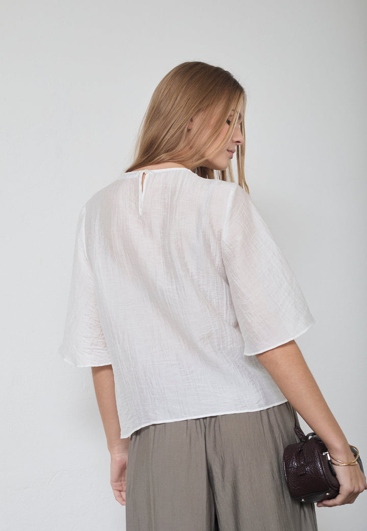 Co´Couture - Connycc Drape Ss Blouse 45093 - 4000 - White T-shirts 