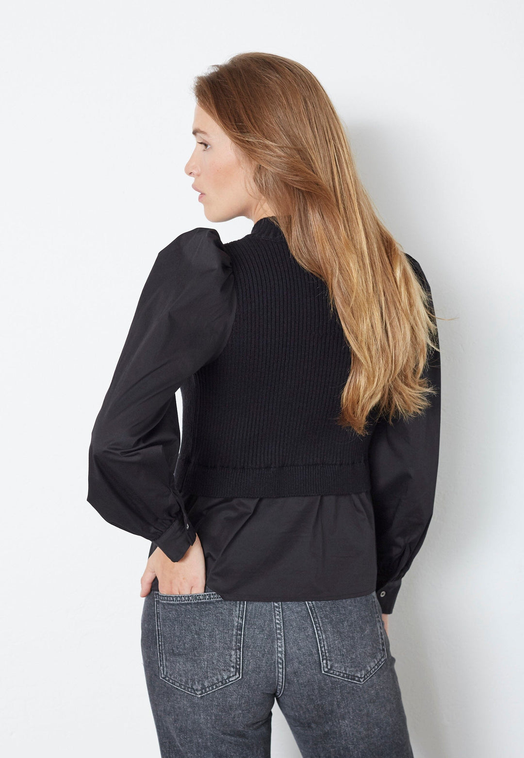 Co´Couture - Elisabethcc Mix Zip Knit 32192 - 96 - Black Strikbluser 