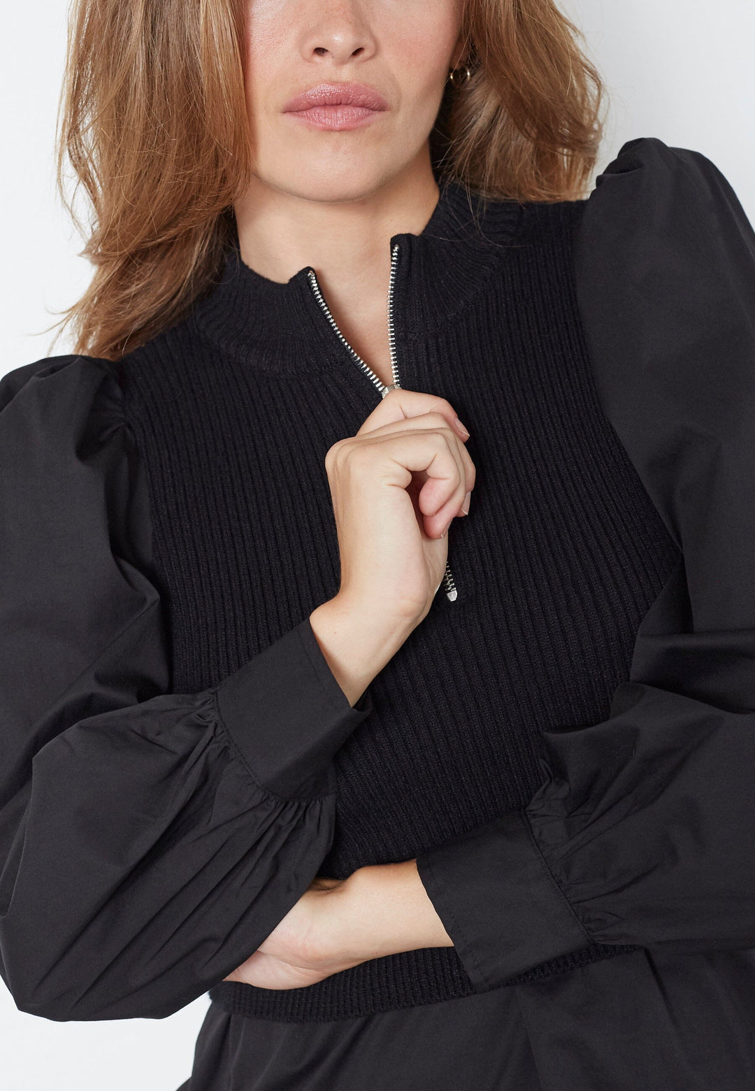Co´Couture - Elisabethcc Mix Zip Knit 32192 - 96 - Black Strikbluser 