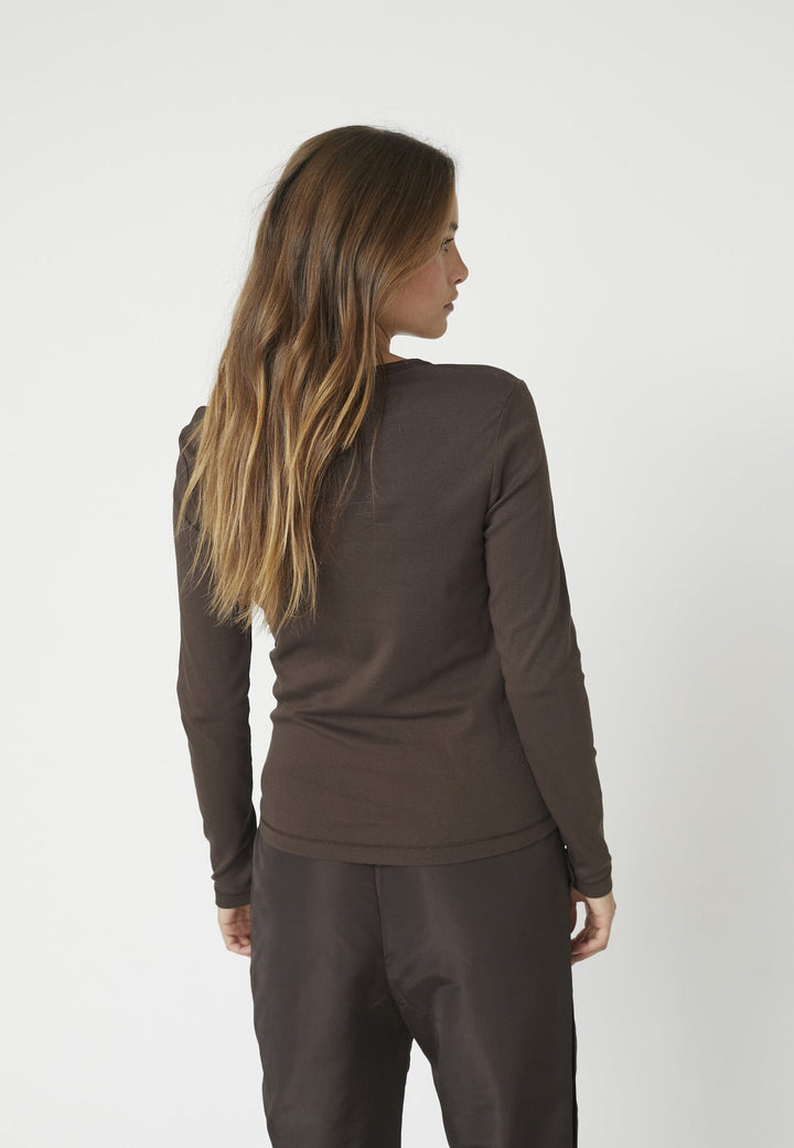 Co´Couture - Grannycc Embroidery Ls Tee 33180 - 145 - Dark Brown Bluser 