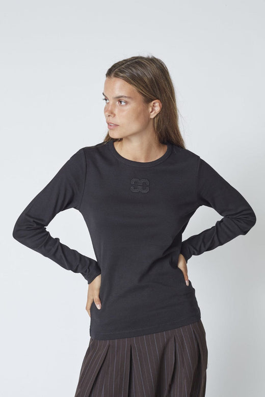 Co´Couture - Grannycc Embroidery Ls Tee 33180 - 96 - Black T-shirts 