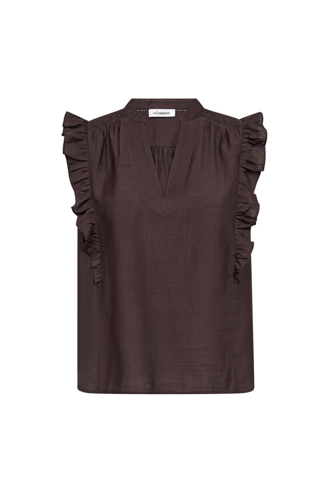 Co´Couture - Heracc Frill Ss V-Top 45165 - 145 - Dark Brown