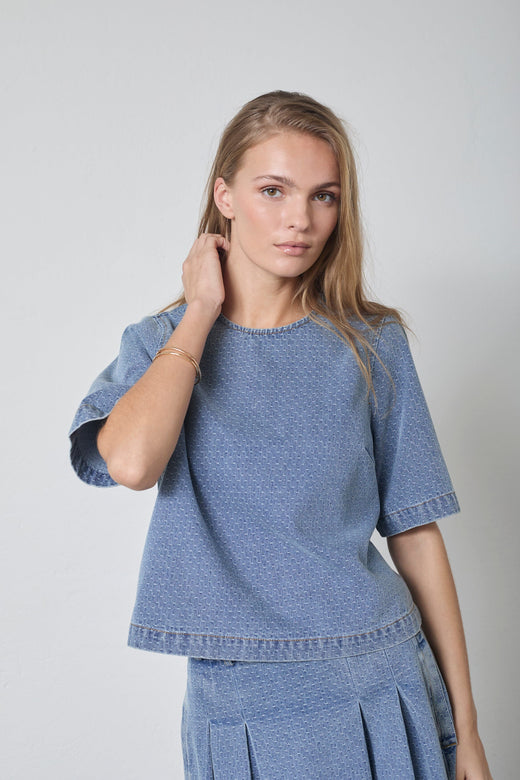 Co´Couture - Lovacc Denim Ss Blouse 45080 - 552 - Denim Blue Bluser 