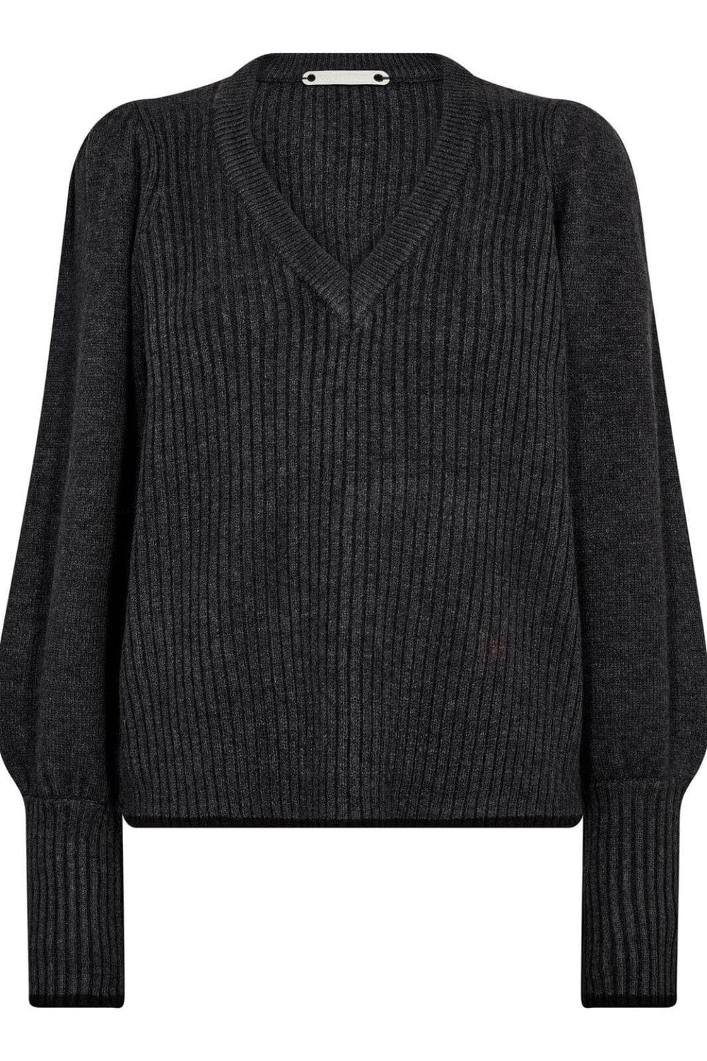 Co´Couture - Rowcc Puff Rib V-Knit 32227 - 140 - Dark Grey Strikbluser 