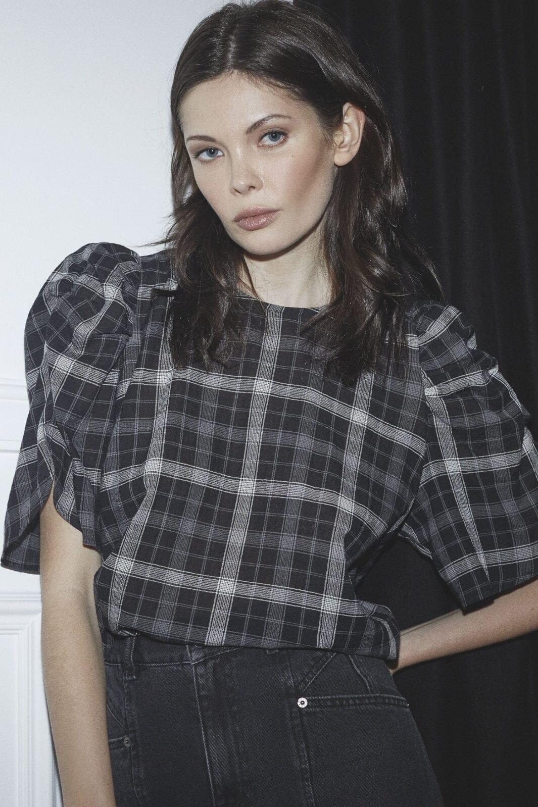 Co´Couture - Sallycc Check Ss Blouse 35881 - 96 - Black