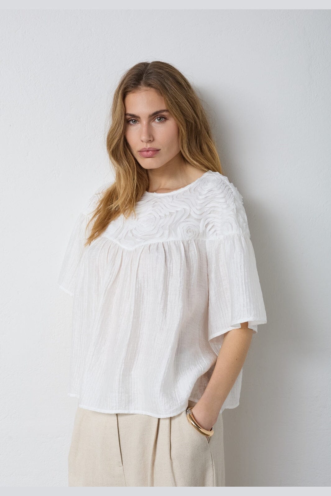 Co´Couture - Tassycc Flower Ss Blouse 45072 - 4000 - White