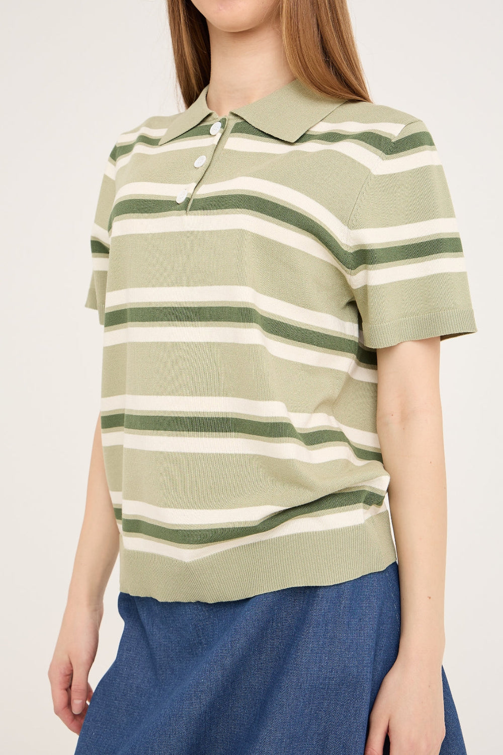 A-VIEW - Polo Stripe Knit Blouse AV5060 - 859 - Dusty Green
