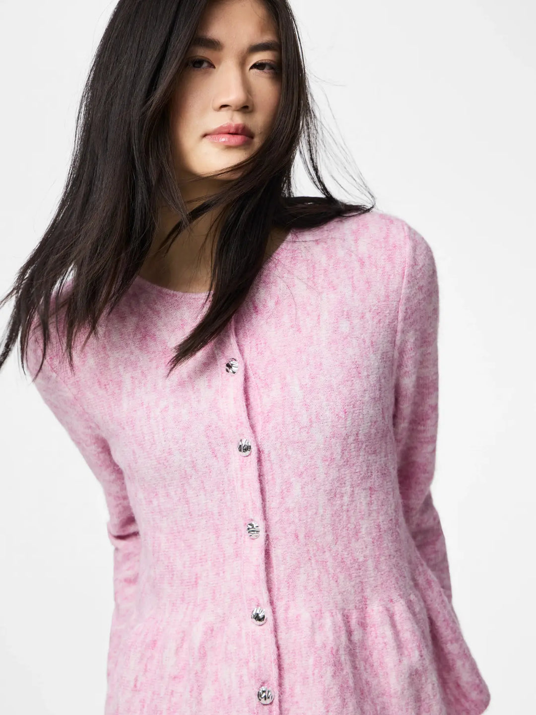Pieces - Pcpinge Ls O-Neck Knit Cardigan - 5072103 Roseate Spoonbill