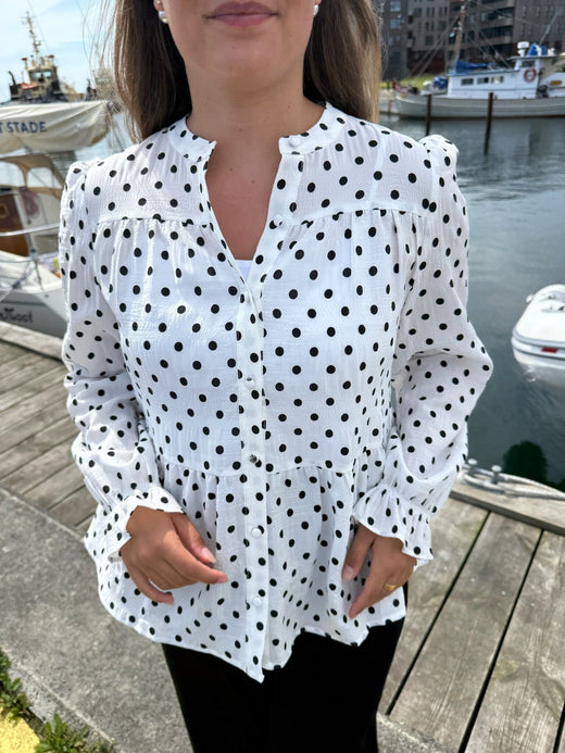 Dear Molly - Dot Blouse 127510B - White W.black Dots Bluser 