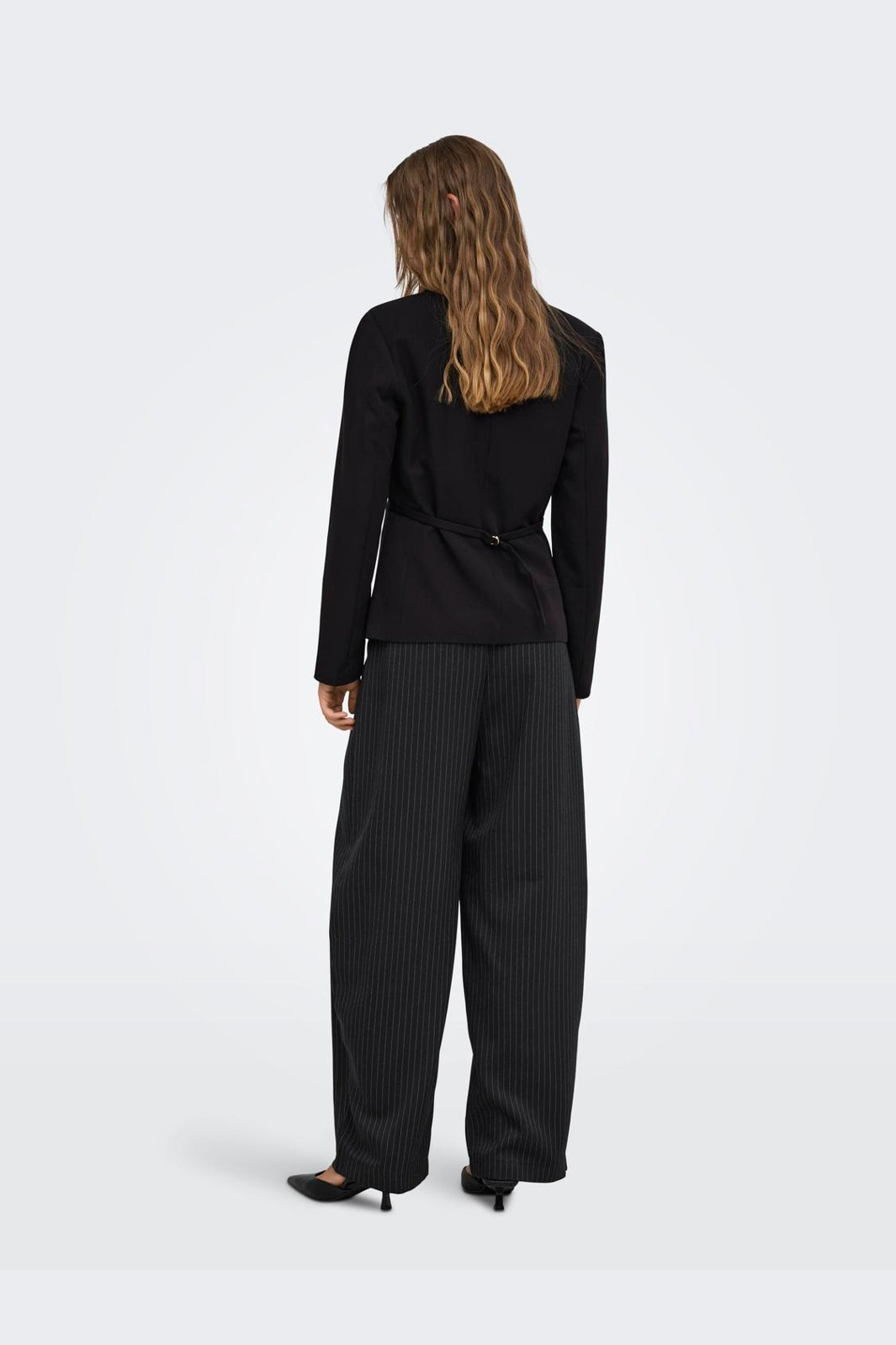 Only - Onlpinya Pleat Barrel Pant Tlr - 5205663 Black Cloud Dancer Pinstripes