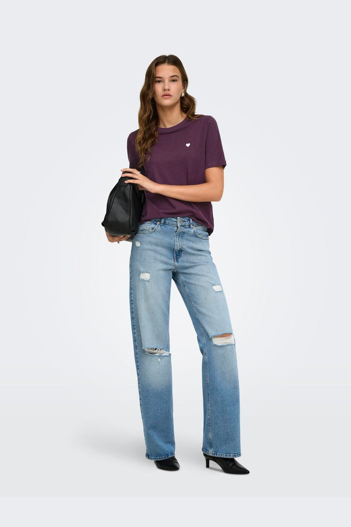 Only - Onlhappy S/S Emb Top - 5204456 Winetasting Pale Lilac Heart