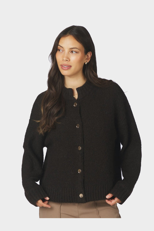Neo Noir - Taura Fluffy Knit Cardigan 165103 - 676 - Dark Brown