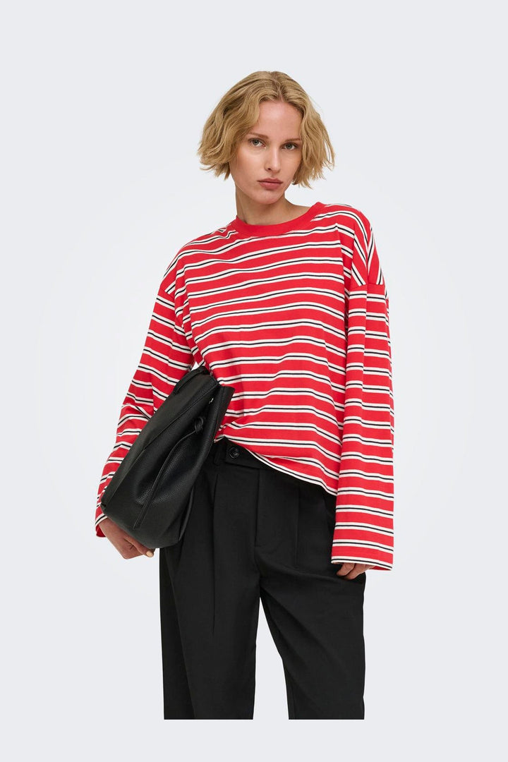 Only - Onlhappy L/S O-Neck Stripe Tee - 5201889 Lollipop Cloud Dancer + Night Sky Ina